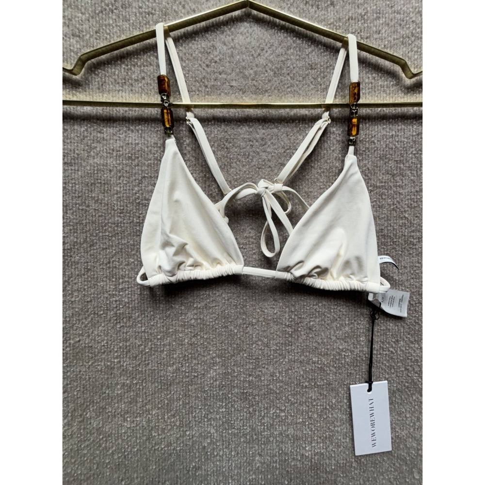 We Wore What	Beaded Copper‎ Mini Bikini Top Women Small Beige Cream NWT